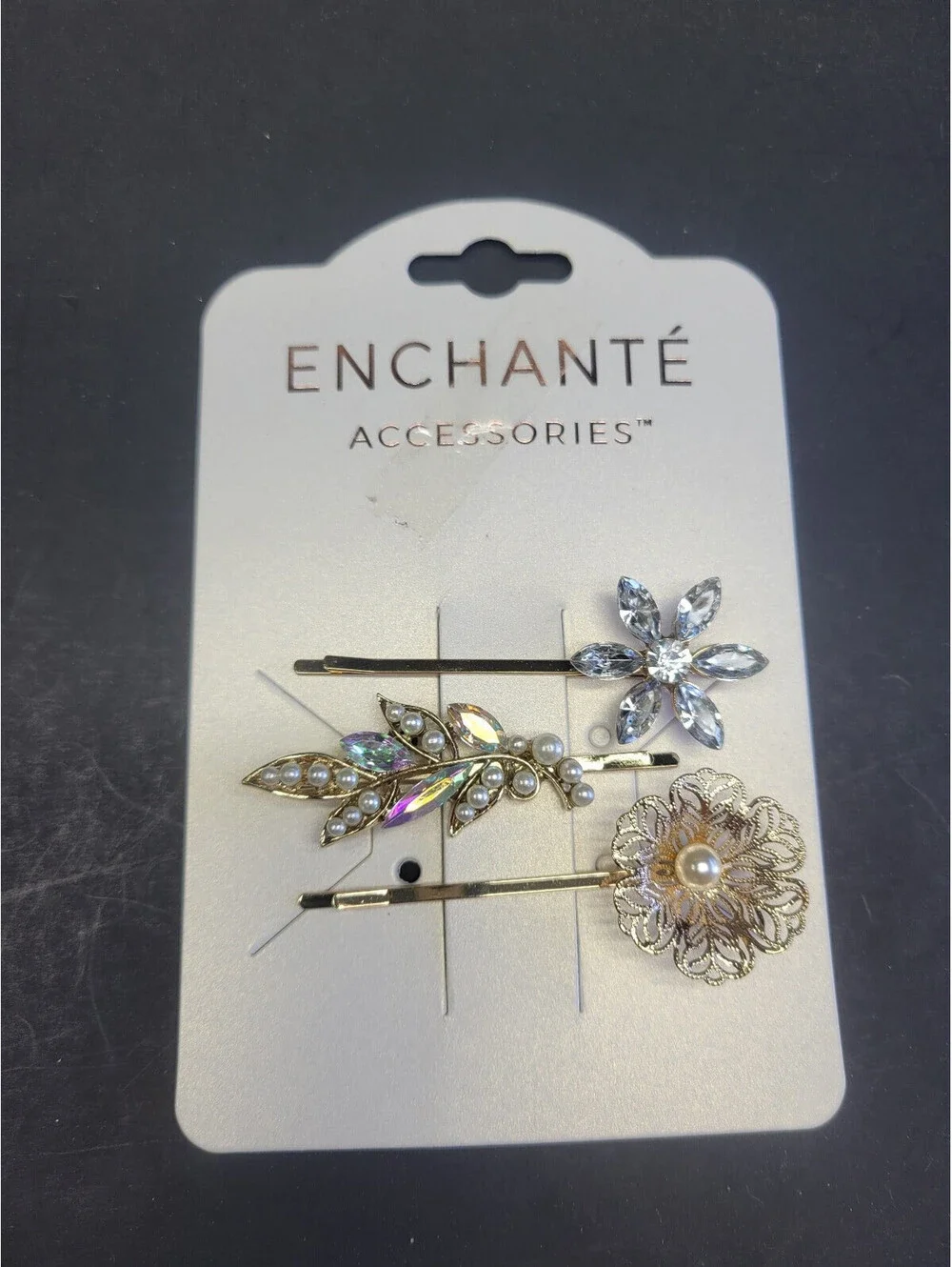 6 Pc Enchante Accessories Girls Bobby Hair pins Floral Flower Rhinestones Pearls